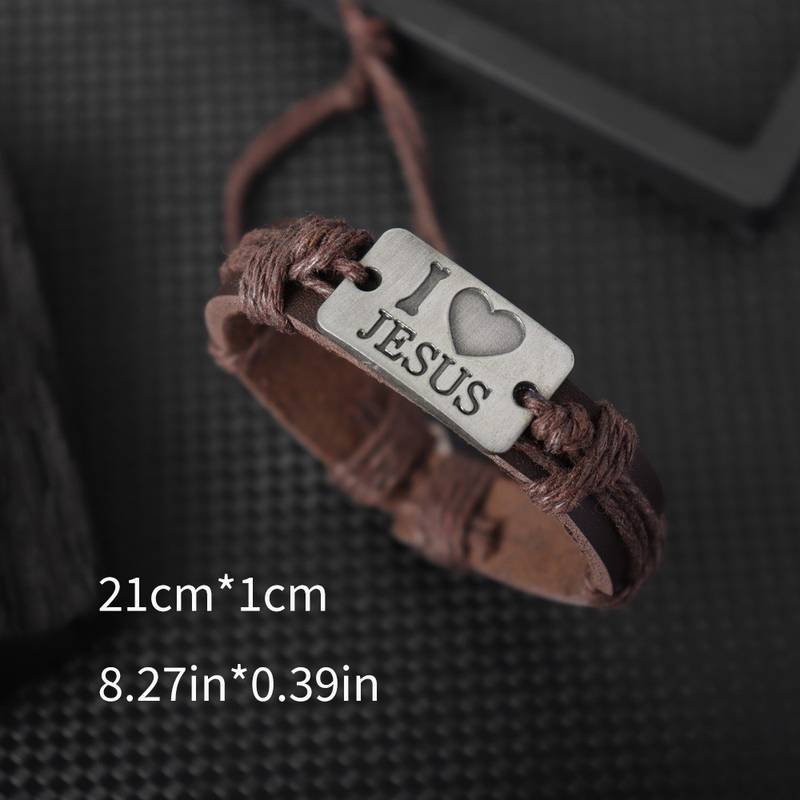 Adjustable Leather Bracelet, "I Love Jesus"