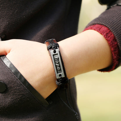 Adjustable Leather Bracelet with Hope