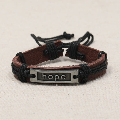 Adjustable Leather Bracelet with Hope