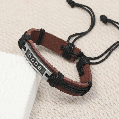 Adjustable Leather Bracelet with Hope