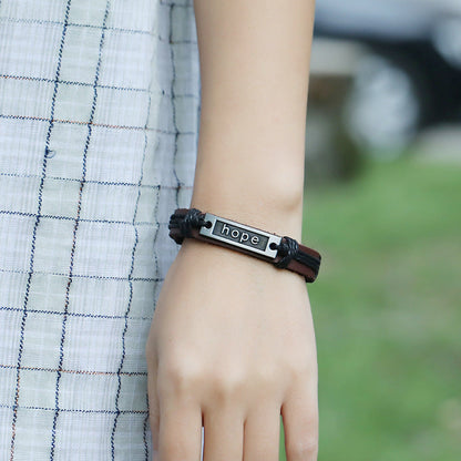 Adjustable Leather Bracelet with Hope