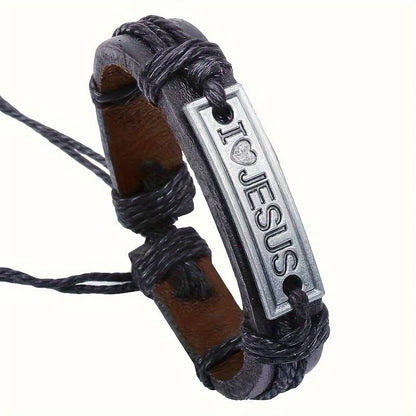 Adjustable Leather Bracelet, "I Love Jesus"