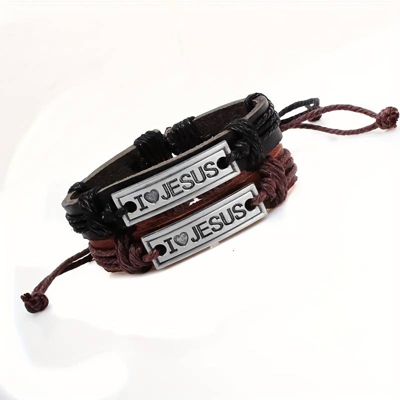 Adjustable Leather Bracelet, "I Love Jesus"