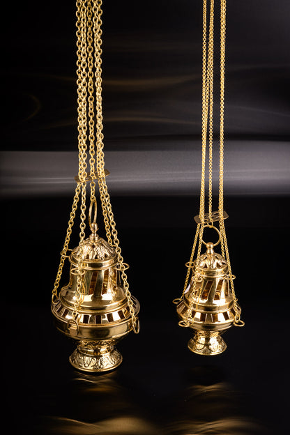 Thurible and boats in gold plated brass 24 cm