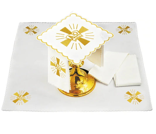 Altar cloth set Cross & Alpha Omega symbols,  cotton and polyester