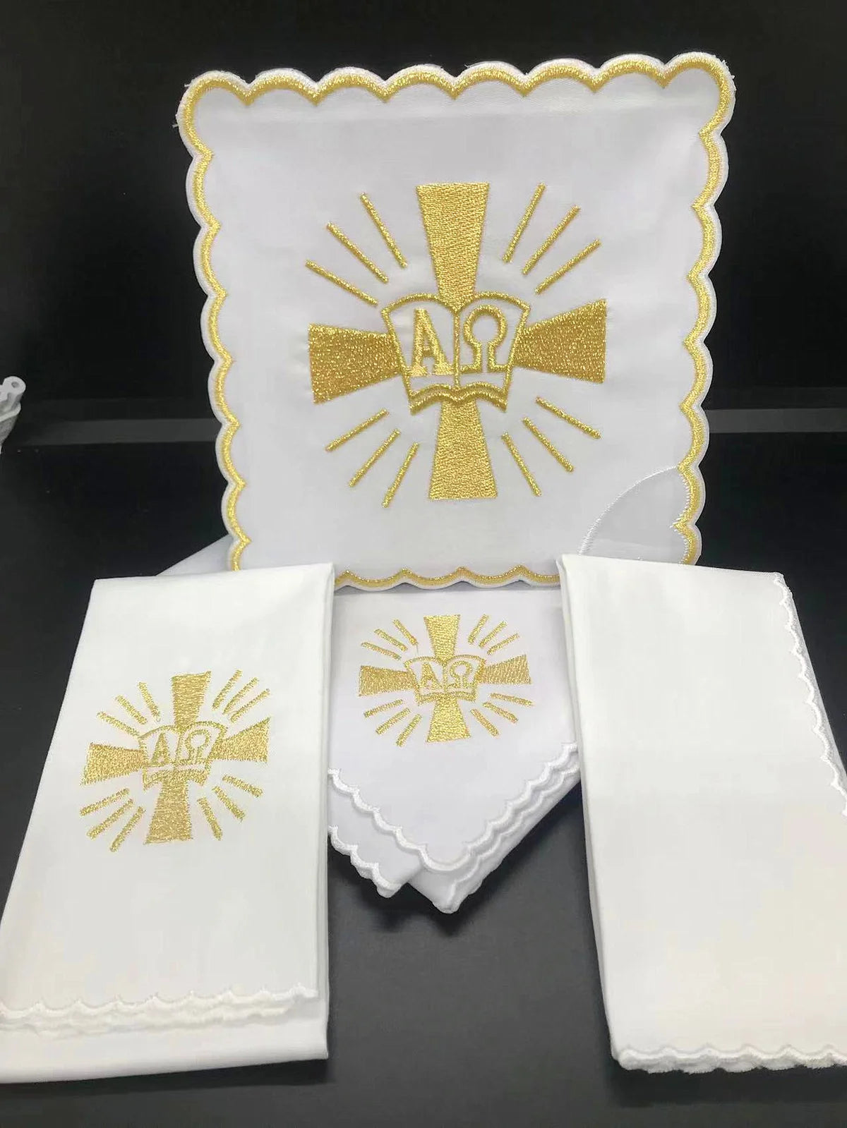 Altar cloth set Cross & Alpha Omega symbols,  cotton and polyester