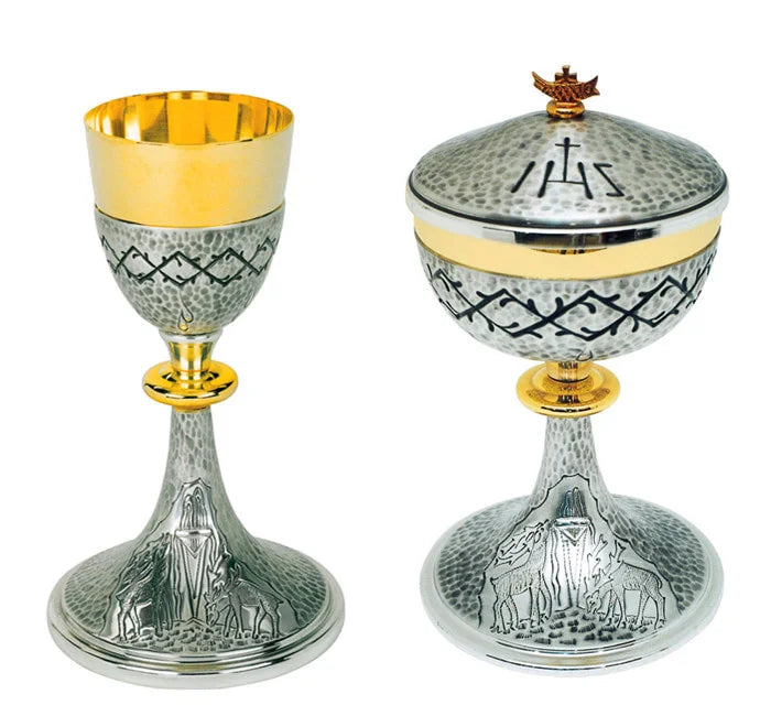 Chalice  and ciborium with deers and crown of thorns