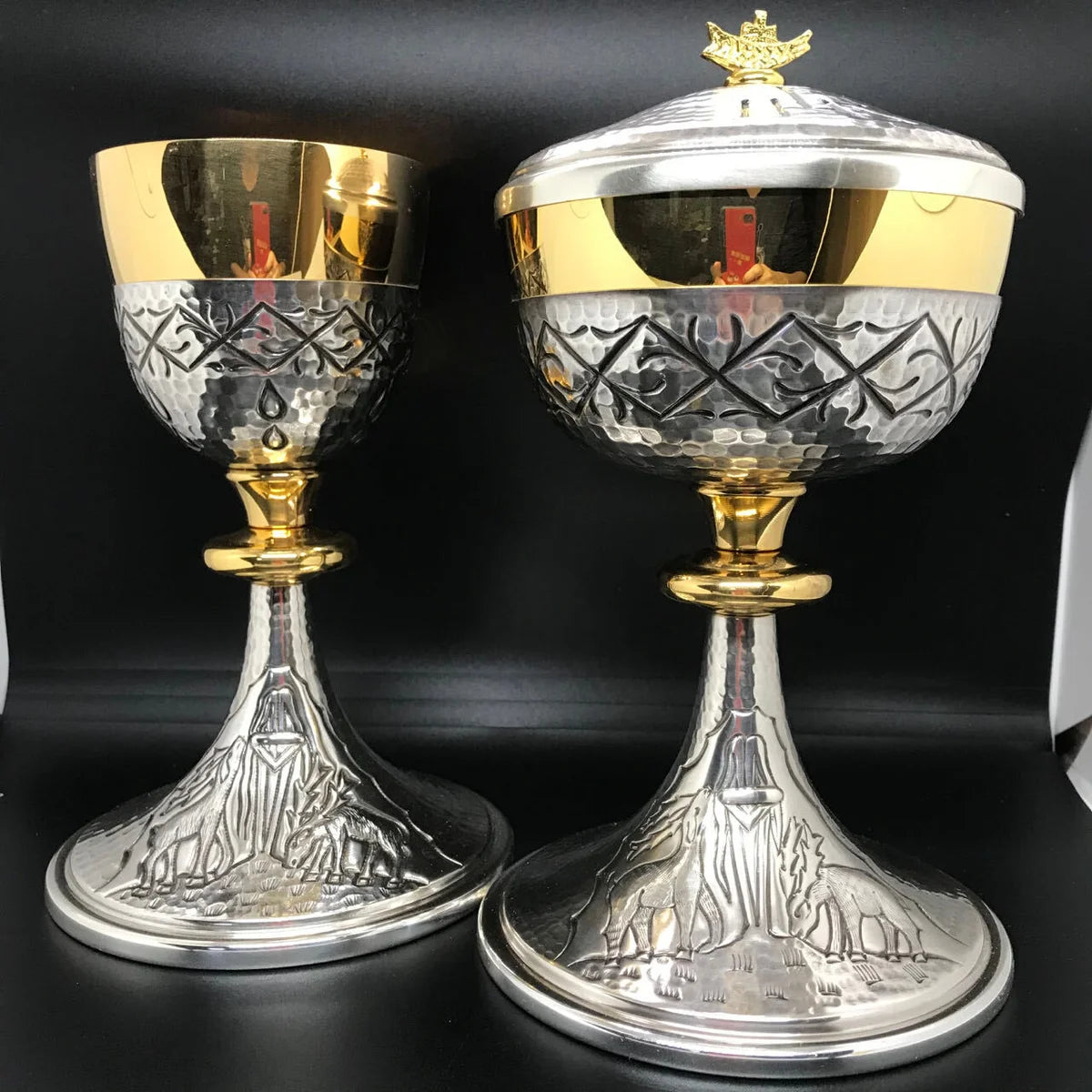 Chalice  and ciborium with deers and crown of thorns