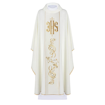 IHS Chasuble with golden embroidery in 80% polyester 20% wool