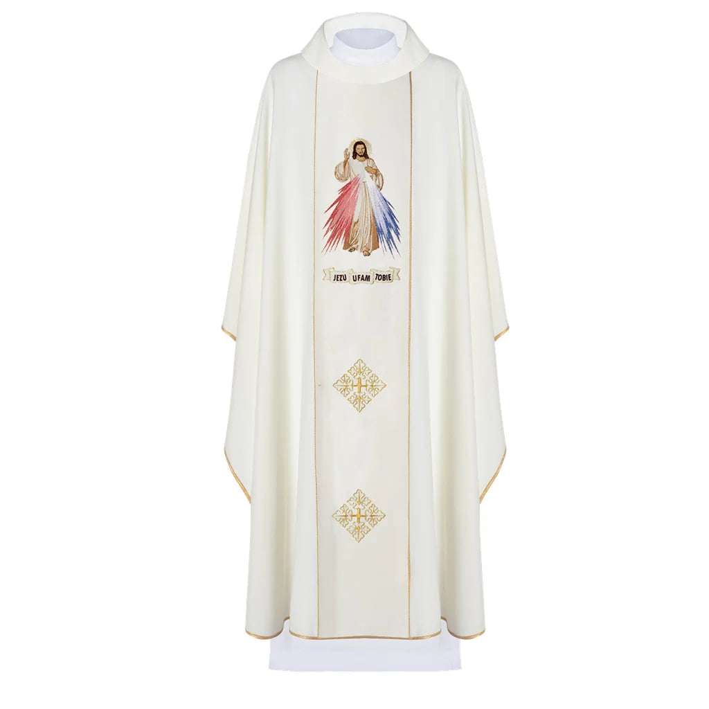 Chasuble Embroidered Merciful Jesus and IHS Symbol