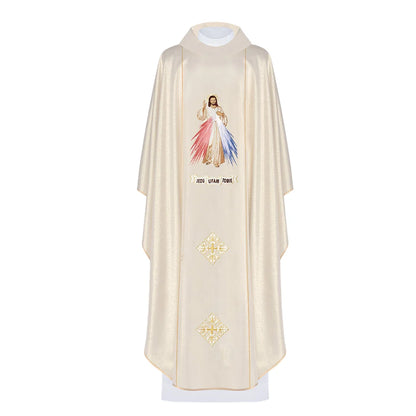 Chasuble Embroidered Merciful Jesus and IHS Symbol