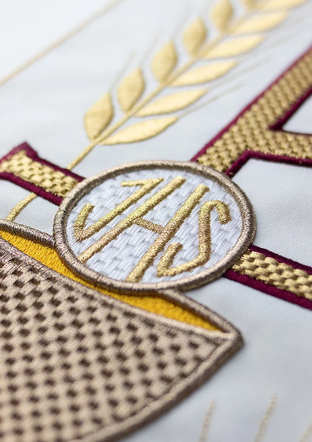 Chasuble embroidered with the symbol of the Chalice IHS