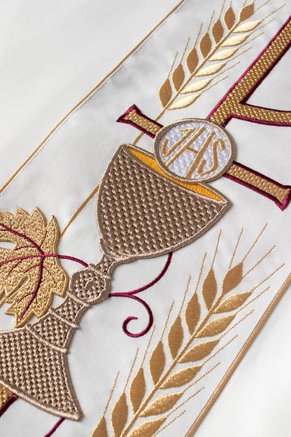 Chasuble embroidered with the symbol of the Chalice IHS