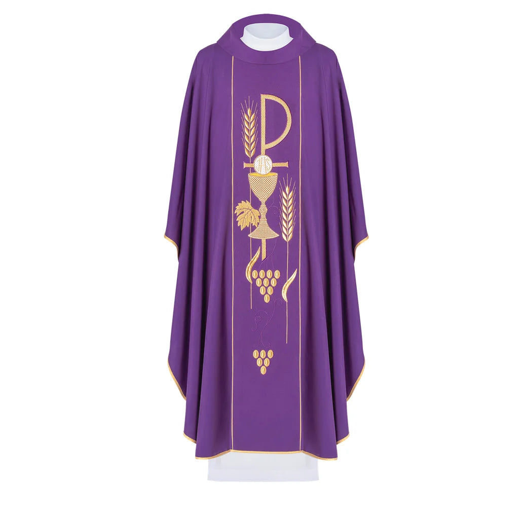 Chasuble embroidered with the symbol of the Chalice IHS