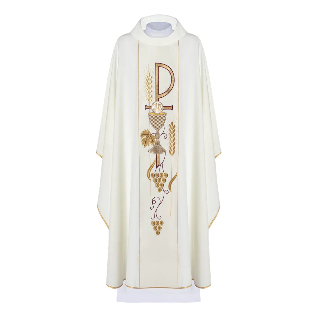 Chasuble embroidered with the symbol of the Chalice IHS