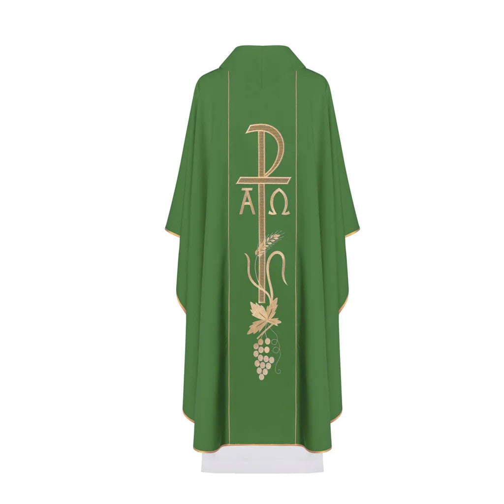 Chasuble with Chi-Rho, Alpha Omega embroidery 80% polyester 20% wool