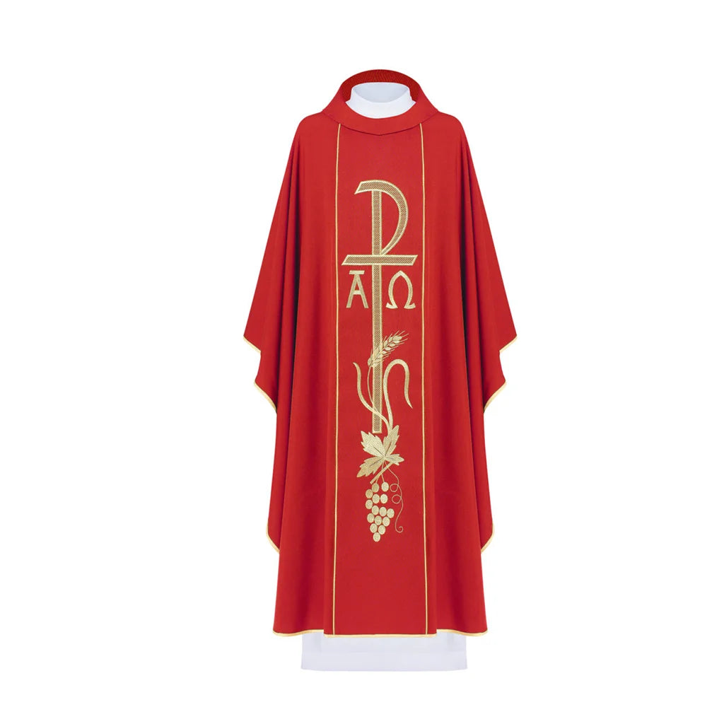 Chasuble with Chi-Rho, Alpha Omega embroidery 80% polyester 20% wool