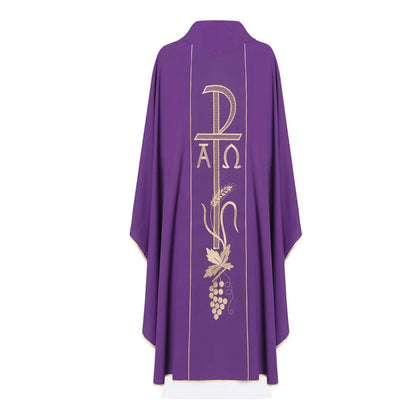 Chasuble with Chi-Rho, Alpha Omega embroidery 80% polyester 20% wool