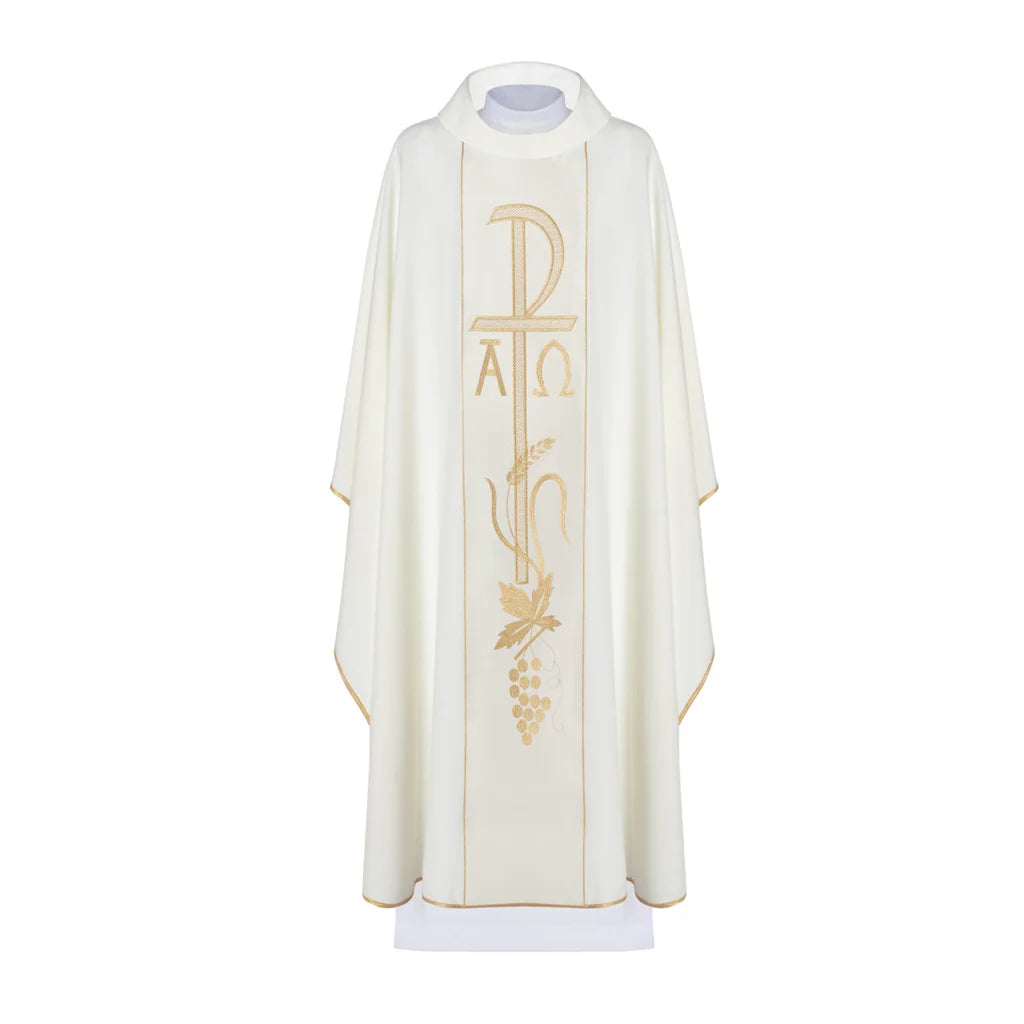 Chasuble with Chi-Rho, Alpha Omega embroidery 80% polyester 20% wool