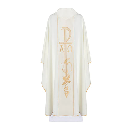 Chasuble with Chi-Rho, Alpha Omega embroidery 80% polyester 20% wool