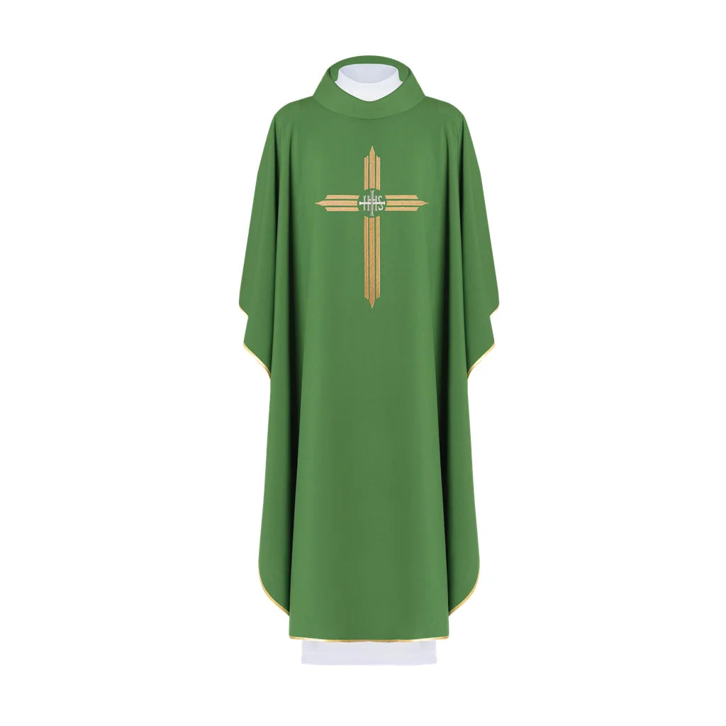 Chasuble with embroidered cross with IHS symbol