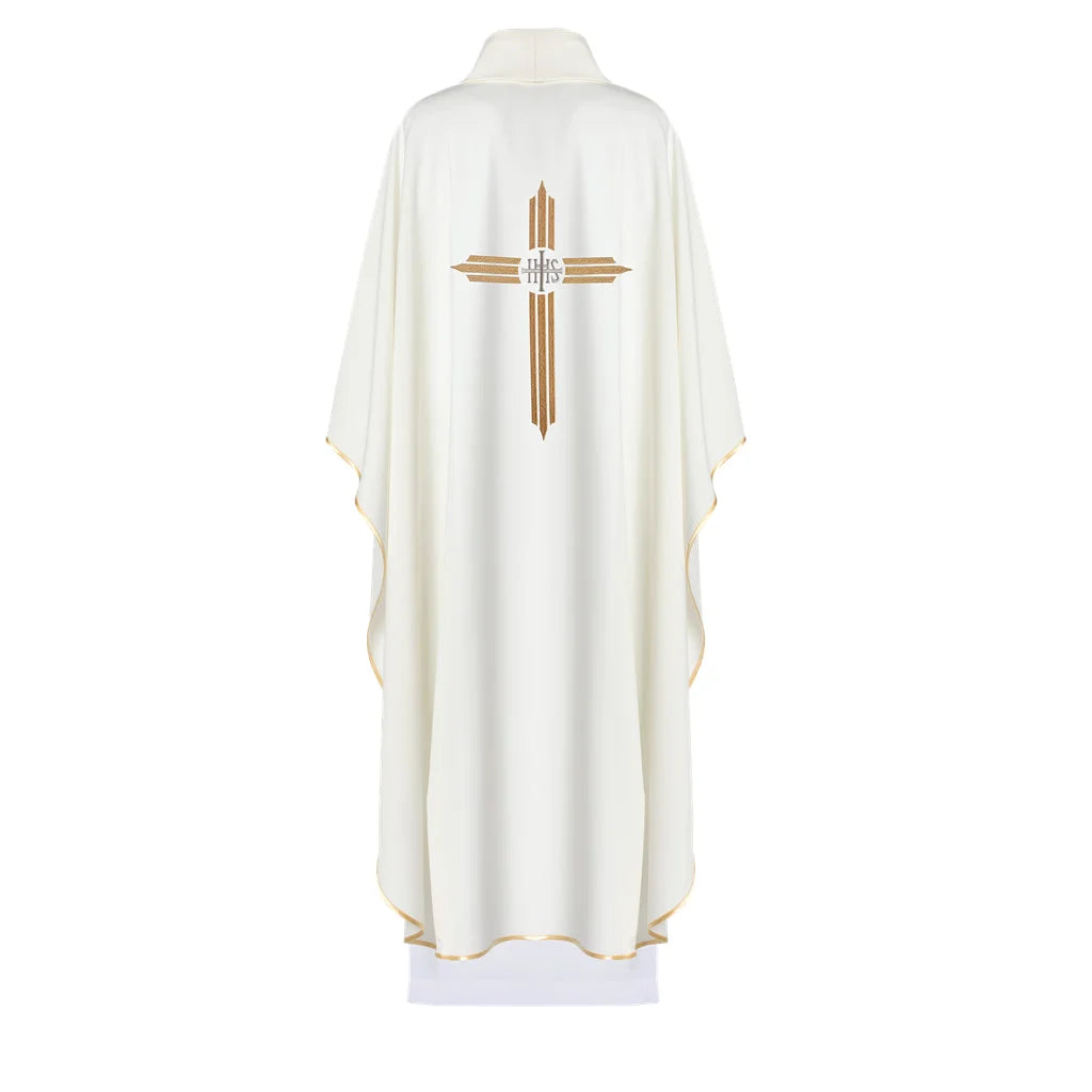 Chasuble with embroidered cross with IHS symbol