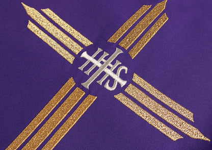 Chasuble with embroidered cross with IHS symbol