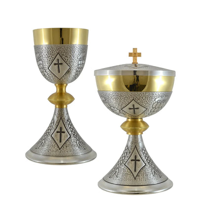 Chalice and Ciborium  chiseled with Grapes Ears of wheat and Crosses