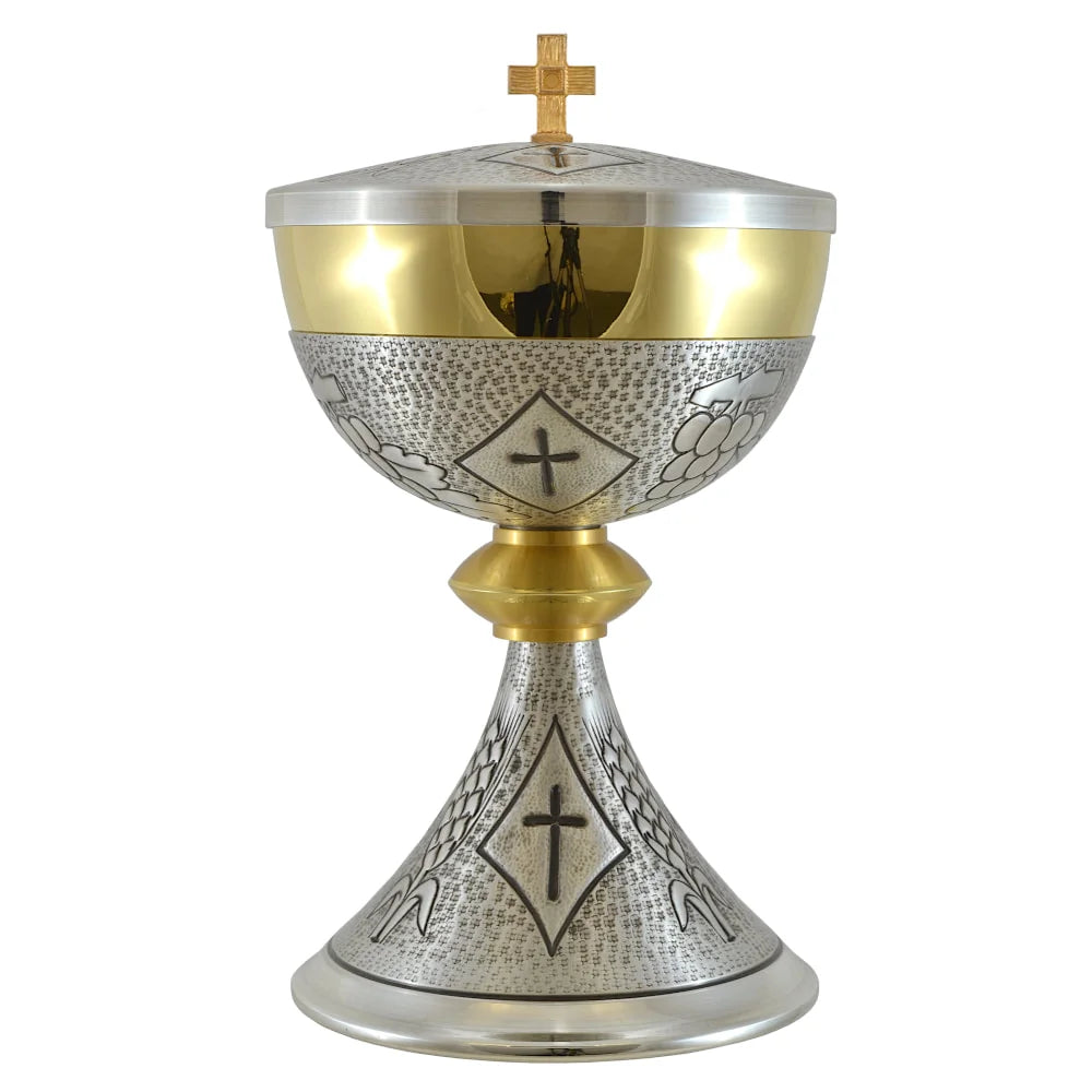 Chalice and Ciborium  chiseled with Grapes Ears of wheat and Crosses