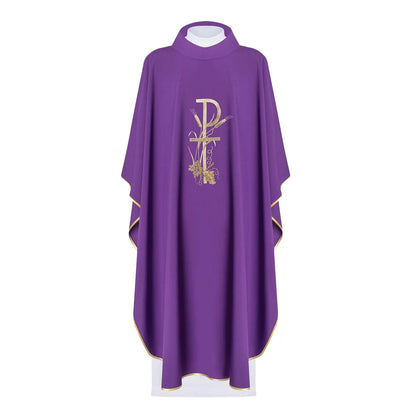 Chi-Rho Chasuble with ears of wheat, grapes in 100% PE