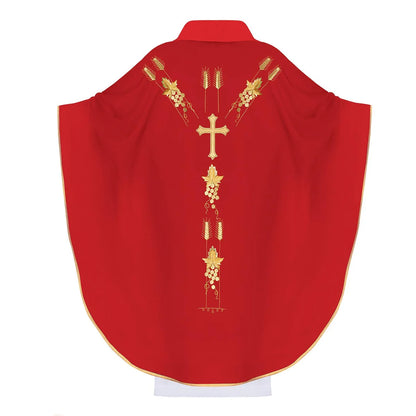 Chasuble embroidered with the IHS symbol of grapes