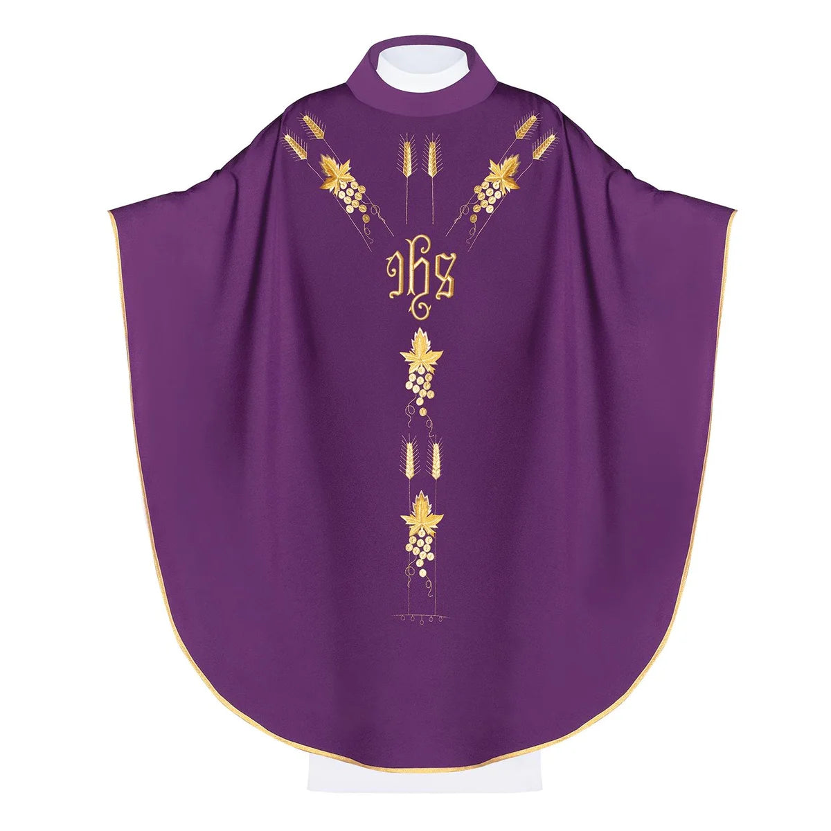 Chasuble embroidered with the IHS symbol of grapes