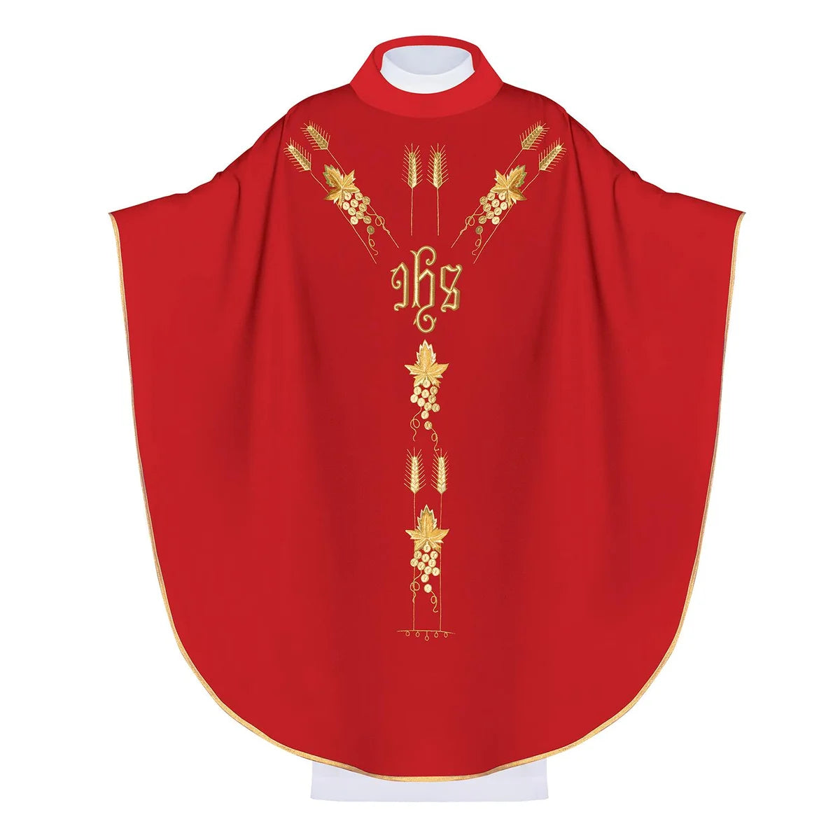 Chasuble embroidered with the IHS symbol of grapes