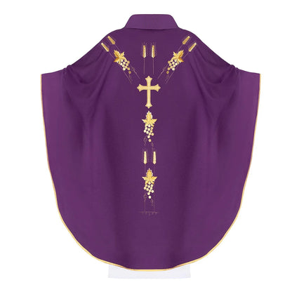 Chasuble embroidered with the IHS symbol of grapes