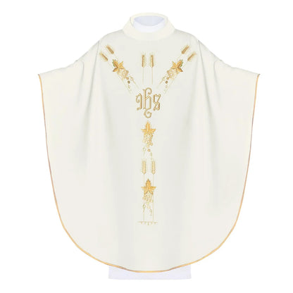 Chasuble embroidered with the IHS symbol of grapes