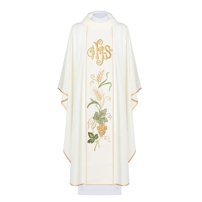 Chasuble on a belt embroidered with the IHS symbol, ears and grapes