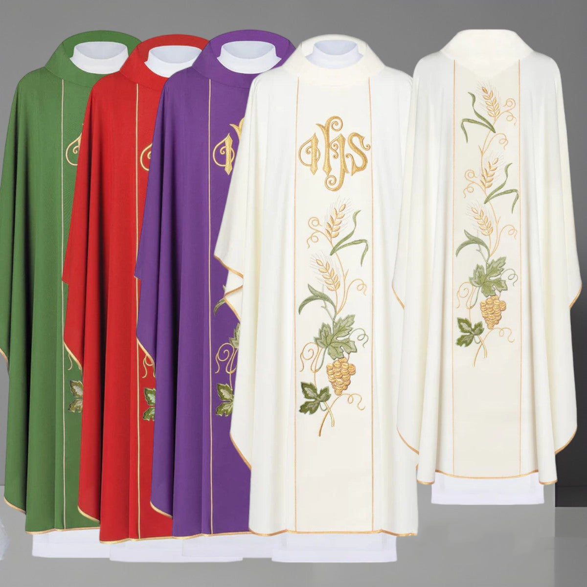 Chasuble on a belt embroidered with the IHS symbol, ears and grapes