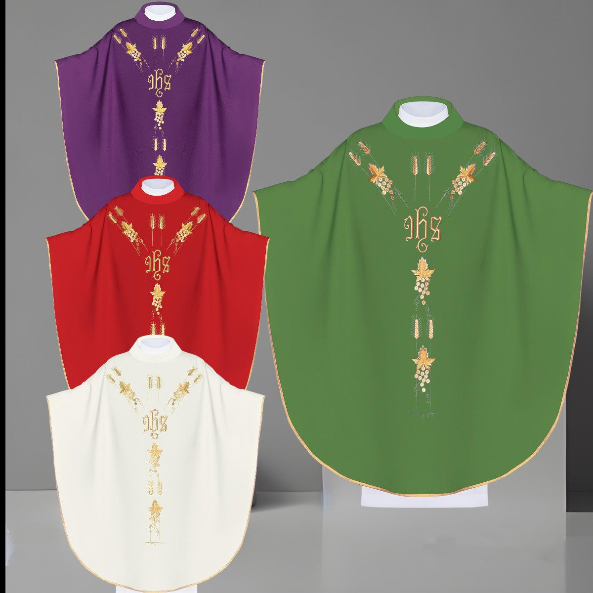 Chasuble embroidered with the IHS symbol of grapes