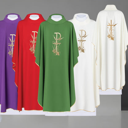 Chi-Rho Chasuble with ears of wheat, grapes in 100% PE