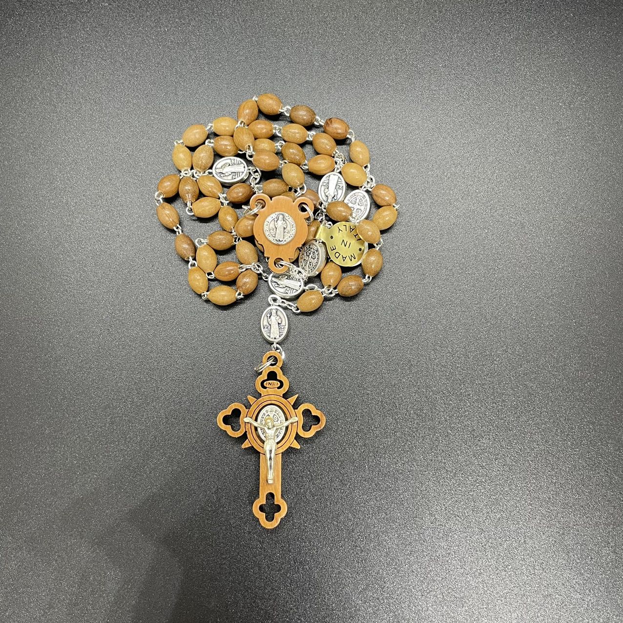 St. Benedict Olive Wood Rosary 7mm Made In Italy