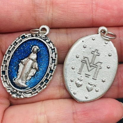 Miraculous Medal, oval in metal with enamel H30mm