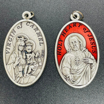 Double-sided Oval Meda,Scapular with Sacred Heart Medal 4.5cm, Made in Italy