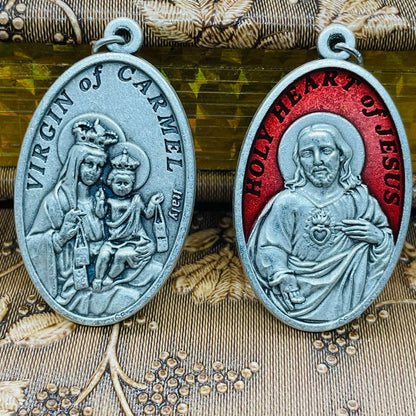 Double-sided Oval Meda,Scapular with Sacred Heart Medal 4.5cm, Made in Italy