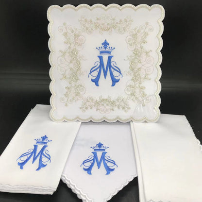 Altar linens set, with Marian symbol