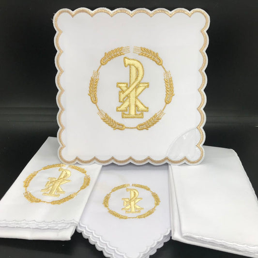 Altar set of 4 linens with Chi-Rho and wheat