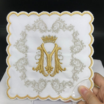 Altar linens set, with Marian symbol