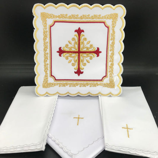 Altar linen gold red baroque Cross, cotton