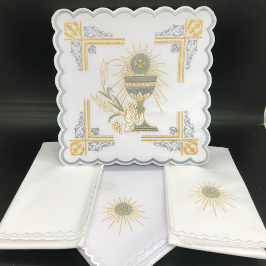 Altar linen golden and blue chalice host , cotton