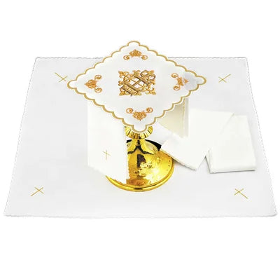 Altar cloth IHS cross and golden embroidery, cotton and polyester