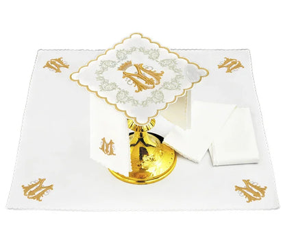 Mass linen set 4 pcs. Golden  Marian symbol M golden